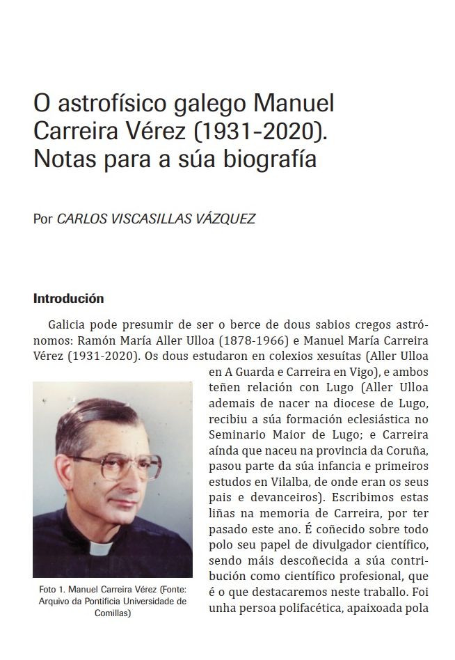 O astrofísico galego Manuel Carreira Vérez (1931-2020). Notas para a súa biografía